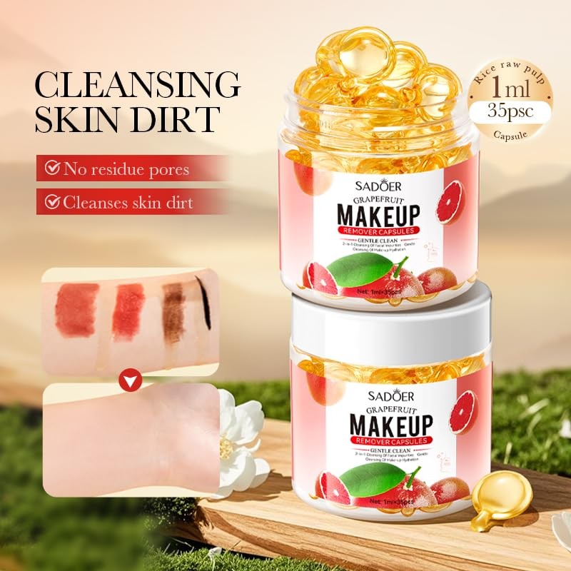 Grapefruit Makeup Remover Capsules, 35 Pieces, Gentle Cleansing, Moisturising, 1ml