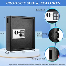 KYODOLED Electronic 60 Keys Cabinet Wall Mount,Digital Key Safe Lock Box,Large Security Lockbox for House Key,Heavy Duty Combination Lock Storage,14.3'' X 12'' X3.94'' (Black,60 Keys)