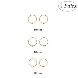 Sterling Silver Cartilage Earrings Dainty Thin Small Hoop Earring Hypoallergenic Mini/Tiny Huggie Hoops Ear Piercing Endless Ball Bead Nose Sleeper for Women (3 Pairs Gold-10mm)