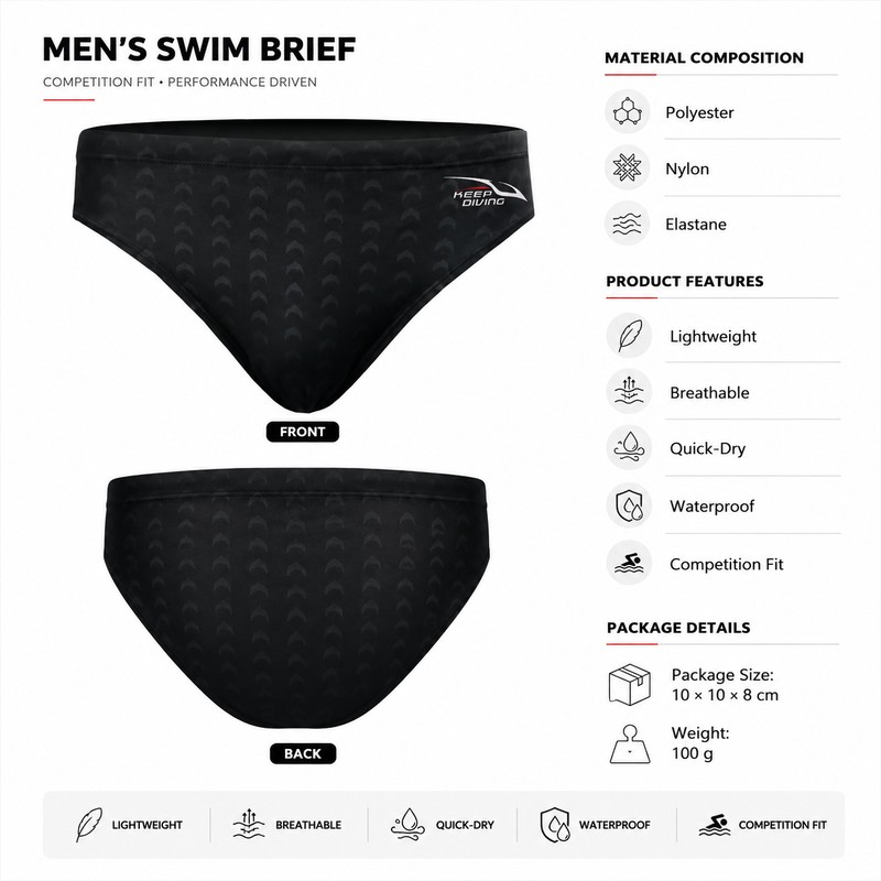 Men’s Competition Swim Briefs for Training – Quick-Dry Sharkskin-Style Athletic