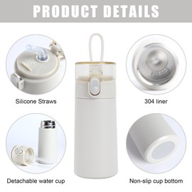 Risipu Small Water Bottle 150ml with Straw – Mini Thermos Flask for Hot and Cold Drinks, One-Hand Open, Leak-Proof Lid, Stainless Steel, Portable for Coffee, Milk, Juice (White)