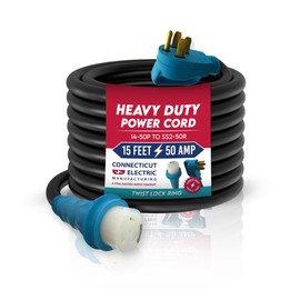 Connecticut Electric 15-Foot 50-Amp RV/EV Extension Cord w/Straight Twist Lock Ring/Power Grip Handle Ends