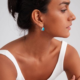 Turquoise Earrings 925 Sterling Silver Vintage Natura 10 mm Turquoise Leverback Jewellery Gifts for Women, Silver