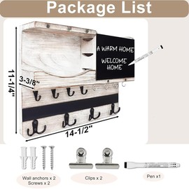 Niciksty Key and Mail Holder for Wall, Farmhouse Mail and Key Organizer with Shelf, Key Rack Mail Sorter with 12 Key Hooks for Doorway Entryway Hallway, White