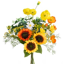 Artificial Sunflowers Bouquet 20" Fake Flower with Faux Baby's Breath Eucalyptus Silk Daisy for Spring Summer Wedding Centerpieces Home Decor Party Table Floral Arrangements Cemetery Decorations