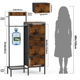 Lewondr Dresser with Hanging Rack and Storage Drawers, Brown Wood Finish