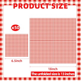 50 Count Red and White Gingham Paper Napkins, Disposable Checkered Cocktail Napkins for Picnic, BBQ, Farmhouse Party, Summer Birthday, Teacher Appreciation, and Back to School Table Decorations