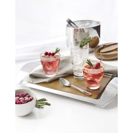 Nambe Mikko Serving and Entertaining Bar Acacia Wood Tray with Stainless Steel Metal Handles - 19in x 10.5in and Tarnish Resistant