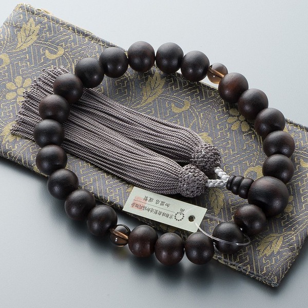 Butsudanya Takita Shoten Prayer Beads for Men, Banded Ebony (Gloss), 2 Tea Crystals, 22 Beads, Pure Silk Head Tassel (Nezu Brown) [High Quality Zipper Type Rosary Bag Included] For Men, Can Be Used in All Sects, Made in Kyoto [Takita Shoten Issued by Kyo