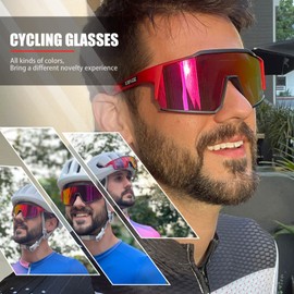 KAPVOE Polarized Cycling Glasses with 4 Interchangeable Lenses TR90 Sports Sunglasses Women Men Running MTB Bike Bicycle Accessories 11 Red