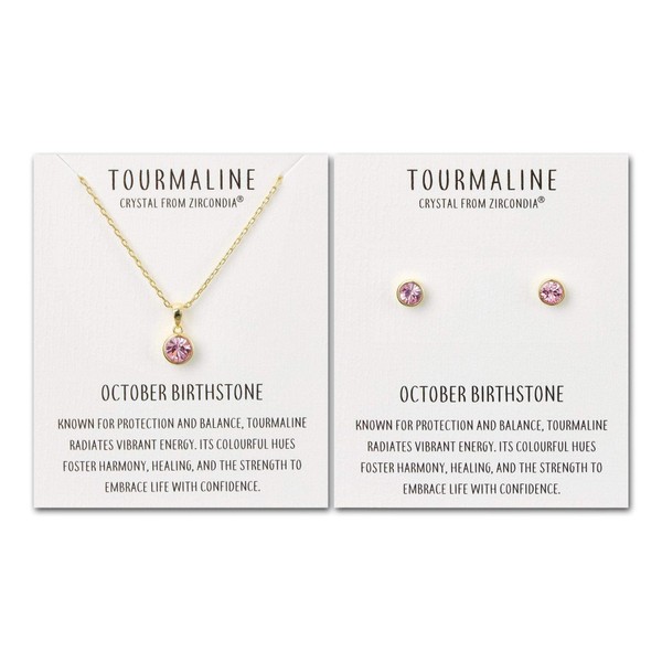 Philip Jones Gold Plated October (Tourmaline) Birthstone Necklace & Earrings