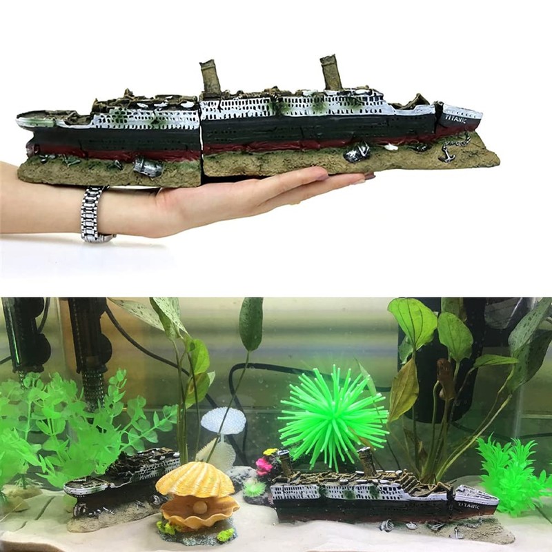 fazhongfa Aquarium Titanic Shipwreck Decorations Resin Wreck Ship Fish Tank