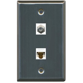 RiteAV (1 Gang Flat Coax Cat6 White Wall Plate Stainless Steel