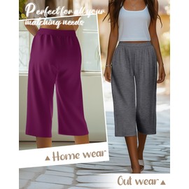 Neer 4 Pack Women's Capri Pants, Cotton Wide Leg Capris Sweatpants Lounge Loose Fit Cropped Yoga Pant with Pockets for Summer(Black, Heather Gray, Dark Blue, Fuchsia,Medium)