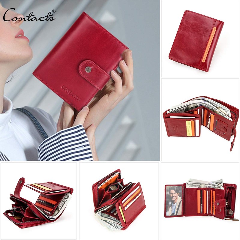 CONTACT'S-Women Leather Wallet RFID Blocking Small Bifold Coin Pocket Purse