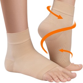 KEMFORD Ankle Compression Sleeve - Plantar Fasciitis Braces - Open Toe Compression Socks for Swelling, Sprain, Neuropathy, Arch Support for Men and Women - 20-30mmhg, L 2-Pack, Beige