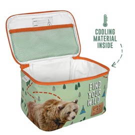 PERLETTI Children's Thermal Lunch Box with Forest Animals - Insulated Bread Bag for Little Girls Boys Made of Recycled Plastic - Primary School Nursery Travel Lunch Bag with Bag - 5L Eco (Bear)