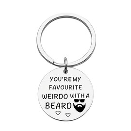 Guqqeuc Funny Christmas Birthday Gifts for Husband Boyfriend Fiance Anniversary Keyring Gifts for Him Men You're My Favourite Weirdo with a Beard Keyring for Boyfriend Funny Gifts for Best Friends