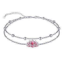 LINGBG JEWELRY Anklet Bracelets for Women 925 Sterling Silver Lotus Flower Yoga Anklet for Women Waterproof Layered Beads Anklet Adjustable Chain Anklet Leg Foot Bracelet for Lady Hotwife