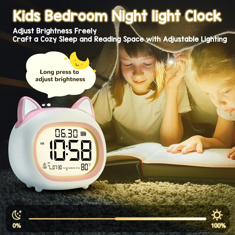 Kids Alarm Clock with Night Light for Kids, Small Digital
