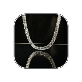 PanLuca Rectangle Zirconia Tennis Necklace for Women Men, 14k White Gold Plated Elegant Necklace, Minimalist Stackable Jewelry Gift