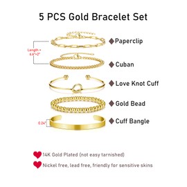 Zysta 14K Gold Bracelet Sets for Women Ladies Layered Dainty Link Chain Bangle Cuff Bracelets Gold Jewellery Gifts for Mother's Day Valentine's Day Wedding Birthday