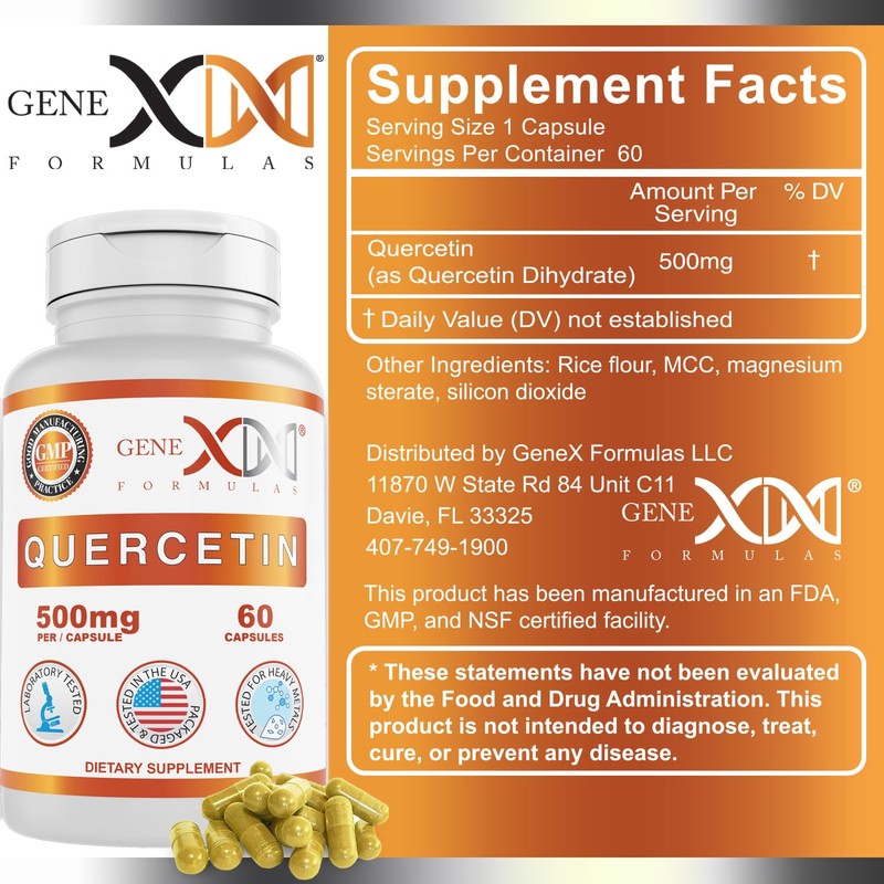 Genex Formulas Quercetin 500mg -60 Capsules for 60 Day Supply