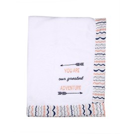 Bacati - Tribal/Aztec Plush Embroidered 30 x 40 inches Baby Blanket (Coral/Navy Greatest Adventure)