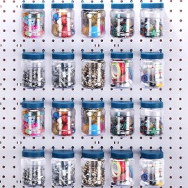Unittype 20 Set Pegboard Organizer Accessories Peg Boards Jars with Lids Plastic Pegboards Bins Storage Containers Clear Peg Board Wall Organizer for Garage Sewing Office Home Supplies(Dark Blue)