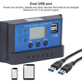 12/24V 20A PWM Solar Charge Controller, Solar Panel Controller with LCD Display, 5V Smart Dual USB Ports