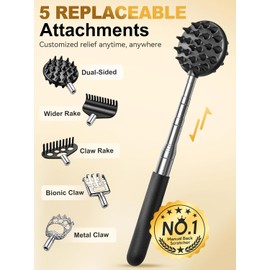TUKUOS Telescoping Back Scratcher with 5 Detachable Scratching Heads, Valentines Day Gifts for Him Men, Anniversary Birthday Gifts for Men Women Back Scratcher for Men/Dad/Women/Adults