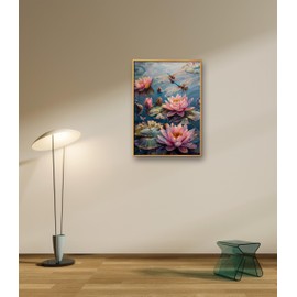 Leczany Cross Stitch Patterns Stamped Kit for Beginners | Embroidery Supplies DIY Craft Kit Starter Needlepoint for Adults or Kids | 11CT, 3 Strands | Lotus Pond Dragonfly 15.8x22.4 inches