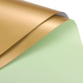 MECCANIXITY 20 Pcs Double Sided Color Flower Wrapping Paper Light Green+Gold 22.8"x22.8" Waterproof for Florist Bouquet Supplies, DIY Crafts, Gift Box Packaging