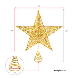 Soqool Christmas Tree Topper 10'' Gold - Glittered Gold Star Hallow Tree Topper for Mas Tree Decorations/Holiday Party Home Indoor/Bar Shop Office