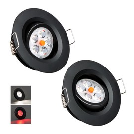 Acegoo Swivel RV Recessed Puck Light 12V LED Interior, 36 Beam Angle Vertical 70 Adjustment, Full Aluminum Downlights, 3'' Inbuilt Dimmer Switch & Red Nightlight (Black/5000K 2Pcs)