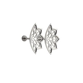 Boho Helix Earrings For Women, Gothic Punk Geometric Mandala Lotus Flower Hidden Cartilage Helix Piercing Unique Studs Statement Jewelry Gift (Lotus Silver)