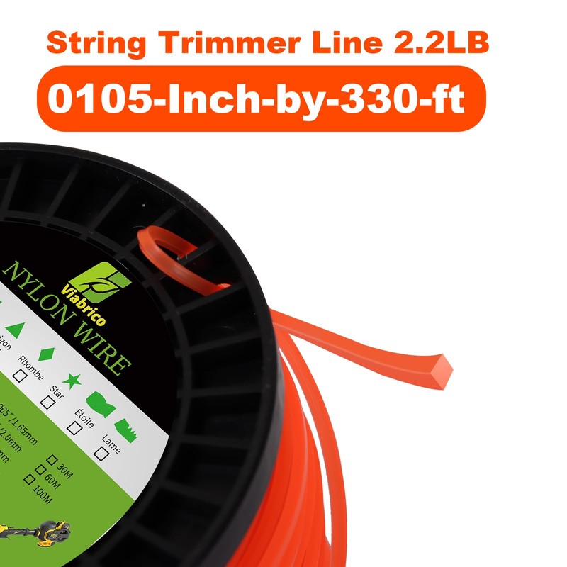VIABRICO 105 Trimmer Line Square Weed Wacker String .105-Inch-by-330-ft, Weed