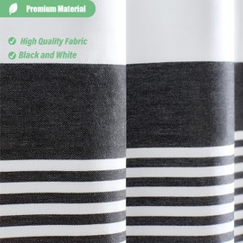 Dynamene Extra Long Shower Curtains, 96 Inches Long Farmhouse Boho Striped Fabric Tassel Shower Curtains for Bathroom, Tall Bohemian Textured Cloth Shower Curtain Set with Hooks, Black, 72x96