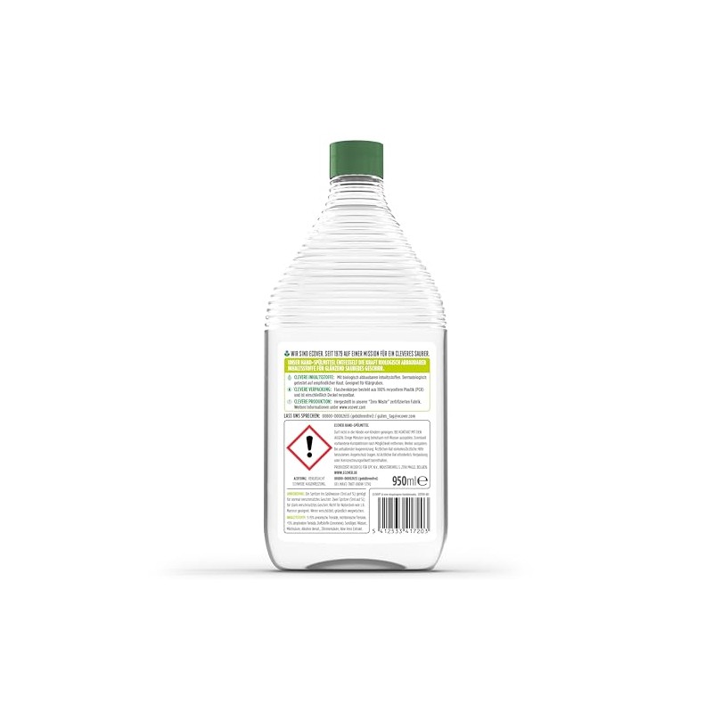 Ecover hand dishwashing liquid lemon and aloe vera, dermatologically tested,