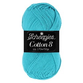 Scheepjes Cotton 8 Cotton Yarn Blue Aqua | Crochet Wool Pure Cotton for Knitting and Crocheting | 100% Cotton | 50 g ~ 170 m for Needle Size 3 mm (725)