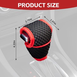 Wogomz Car Gear Shift Knob Cover, Breathable Car Gear Shifting Knob Cover Protector, Anti-Slip Shifter Cover Universal for Most Cars SUVs Trucks, Vehicle Interior Decor Accessories (Black+Red)