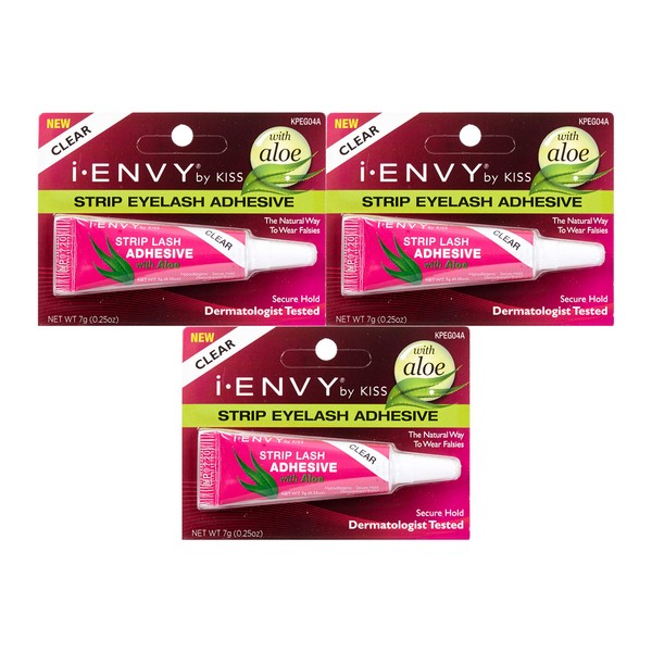 Kiss I Envy Clear 04 Eyelash Adhesive Strip With Alo 0.25 Ounce (7ml) (3 Pack)