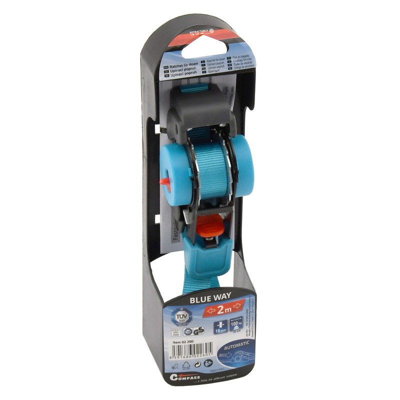 COMPASS 02260 Ratchet Strap and Self-Retracting Hooks 100 daN 2