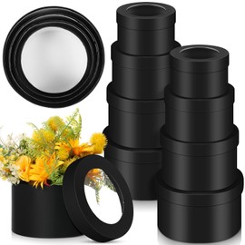 Weekgrat Set of 8 Round Flower Boxes with Clear Lids 4 Assorted Sizes Gift Boxes for Flower Arrangements Nesting Round Gift Box for Gift Mother's Day Graduation Wedding Birthday(Black)