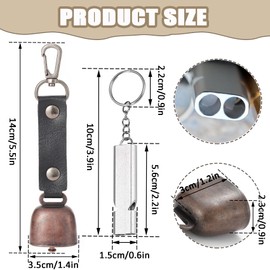 Bear Bell, Loud Bear Bells for Hiking, Bear Warning Bell with Leather Strap, Emergency Whistle for Survival, Solid Brass Dog Bell Silencer, Pet Tracker Noise Maker with PU Leather Keychains