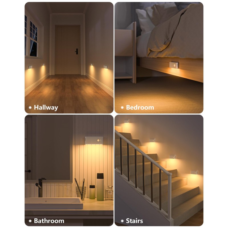 WILLED Motion Sensor Night Light, Rechargeable Stair Lights Indoor, Warm