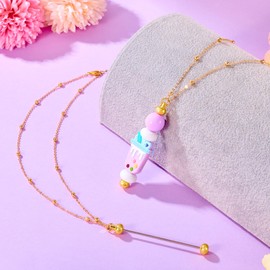 Beadthoven 4pcs Beadable Necklace Blanks Bar Pendants Gold Plated Brass Round Ball Chain Flat Oval Cable Chain Necklace Beaded Pendant Metal Necklace Making Accessories for DIY Crafts Jewelry Making