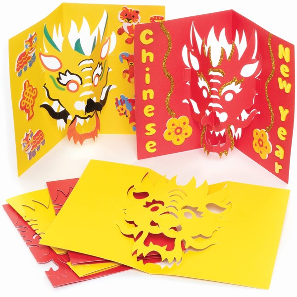 Baker Ross Dragon Pop Out Cards-Pack of 10, Chinese New Year Crafts for Kids (FC127), Assorted