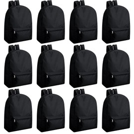 Amylove 12 Pack Backpack in Bulk 17 inch Lightweight Student Outdoor Travel Book Bag Kid Classic School Bookbag for Boy Girl (Black)