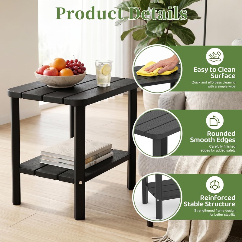 Outdoor Side Table, Weather Resistant 2-Tier Small Outdoor Table